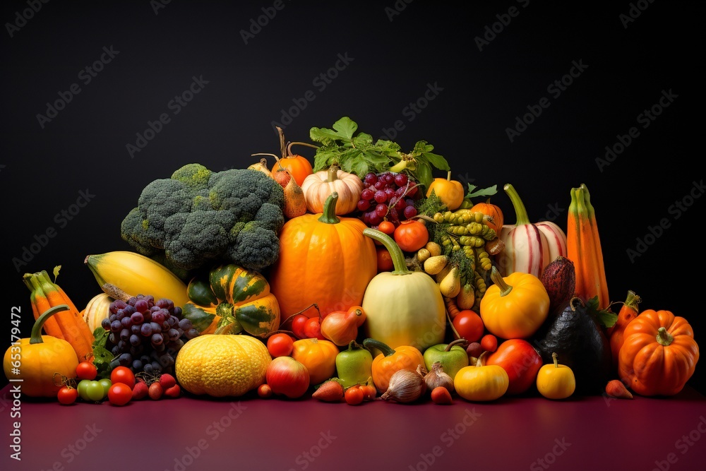 Vivid Thanksgiving Artist Fruits and Veggies with Flair, with empty copy space Generative AI