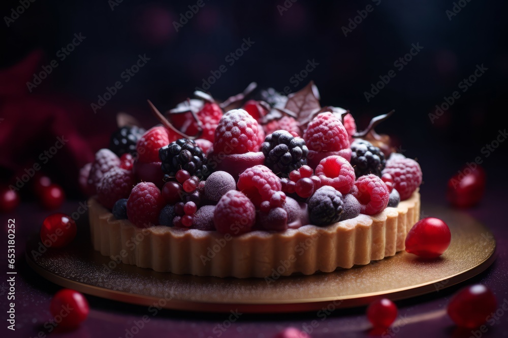 Christmas raspberry tart dish. Food fruit. Generate AI Christmas raspberry tart dish. Food fruit. Generate AI