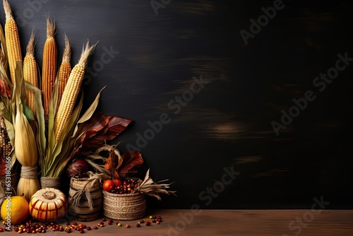 Background with Kwanzaa symbols and corn. photo