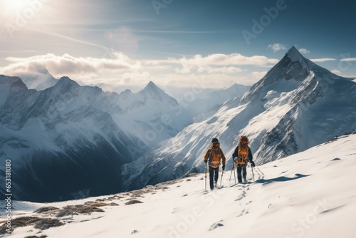 A pair of men embark on an arduous snow mountain hike