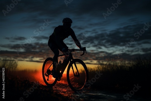 Cyclist pedaling through the fading light, relishing a nighttime ride © Jawed Gfx