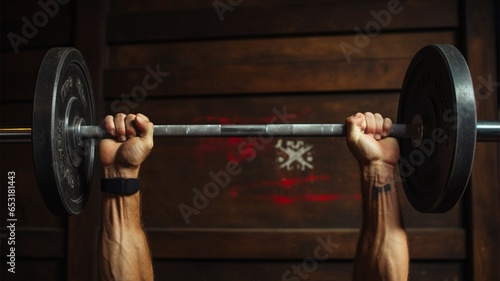 Demonstrating physical prowess, an individual lifts a substantial black barbell