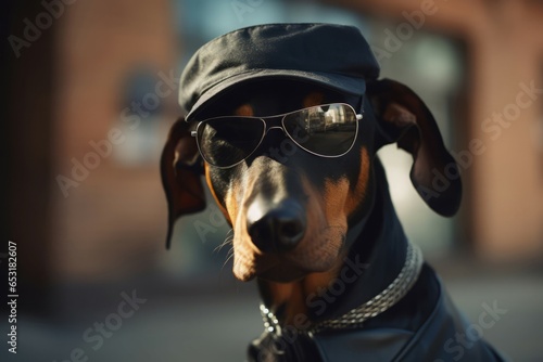 Doberman hat glasses. Pet hat. Generate Ai