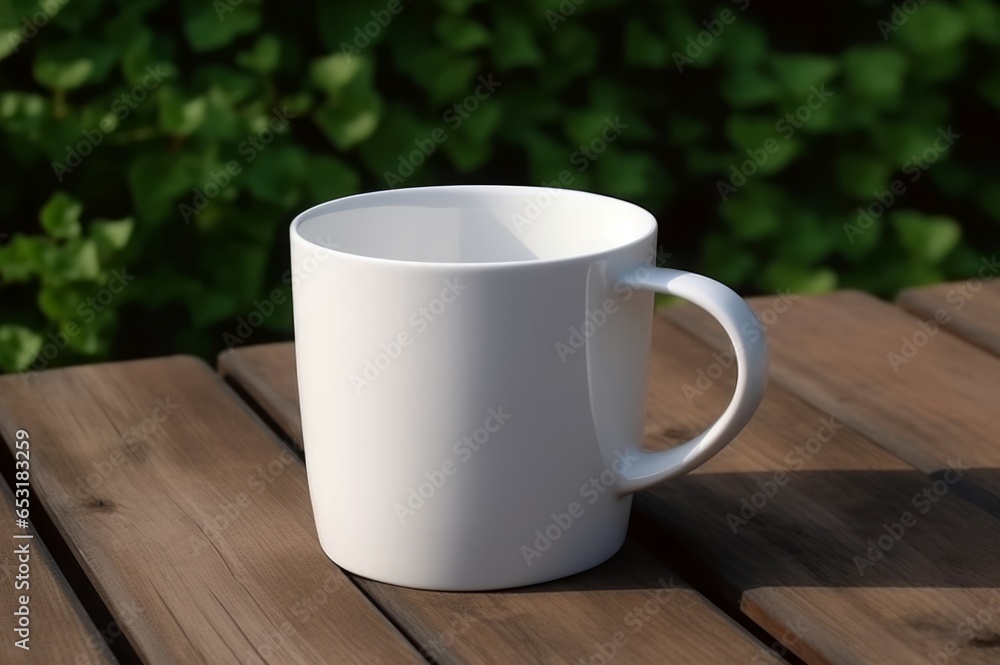 Empty mockup mug wooden. Clean cup. Generate Ai Empty mockup mug wooden. Clean cup. Generate Ai