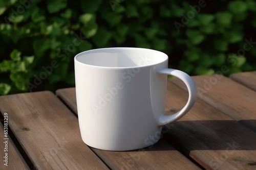 Empty mockup mug wooden. Clean cup. Generate Ai