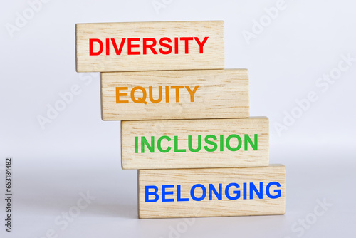 DEIB, Diversity, equity, inclusion, belonging symbol. Wooden blocks with words DEIB, diversity, equity, inclusion. belonging on white background. Business, DEIB concept. photo
