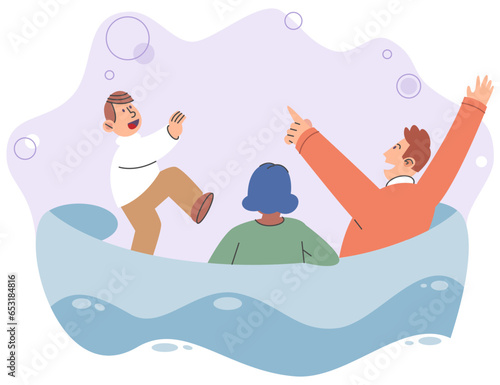 Family playing word guessing game sitting in living room. Boy sowing puzzle with gestures to parents resting on sofa together. Happy people conceiving and guessing words. Fun and joyful time inside