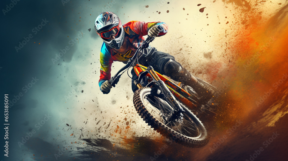 Abstract dynamic scene of mountain bike rider