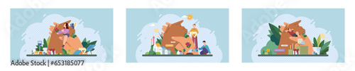 Wellbeing metaphor. Vector illustration. Support insurance, parachute that ensures soft landing during hard times Employee wellbeing, thermostat of harmonious workplace Humcare, essence of nurturing