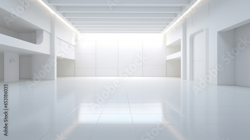 Interior design of a white spacious room in the morning