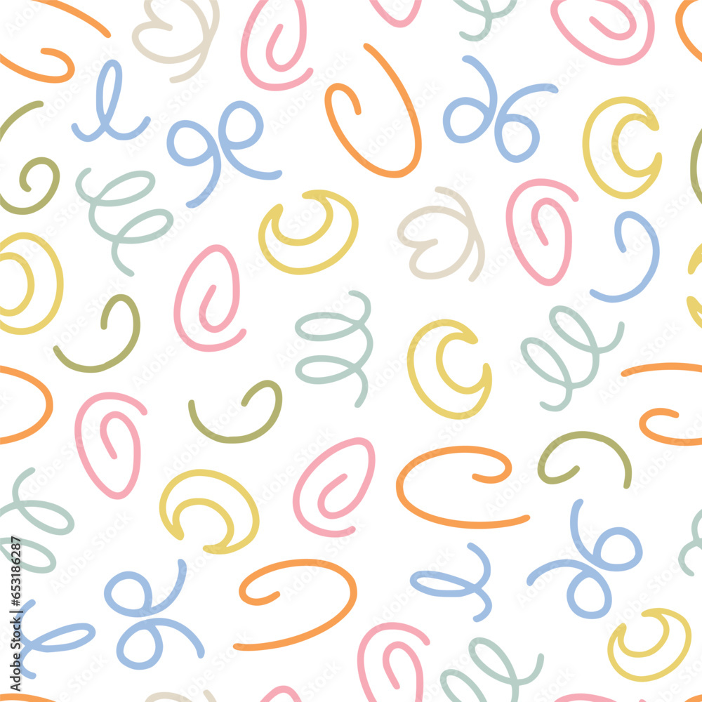 Doodle seamless pattern. Creative minimalist style art background for children or trendy design with basic shapes. Simple childish scribble backdrop.