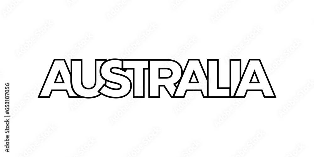 Australia emblem. The design features a geometric style, vector illustration with bold typography in a modern font. The graphic slogan lettering.