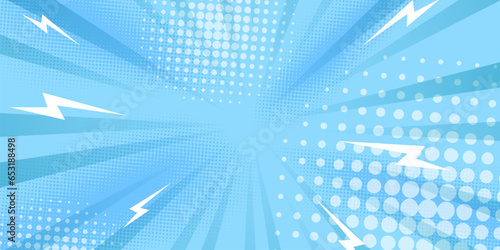 Halftone Pop Art Style Star Explosion Pattern Cartoon Background Blue Light Effect Vintage Tone. Vector illustration wow gradient design banner