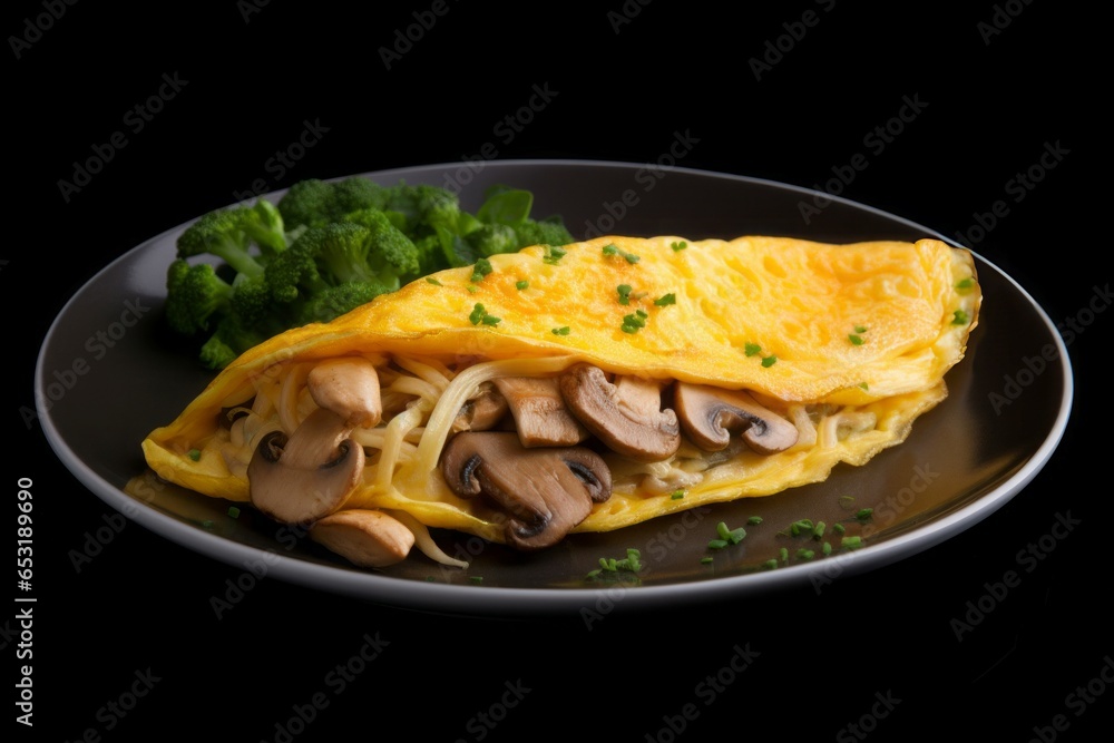Fototapeta premium Mushroom omelette. Feta egg breakfast. Generate AI