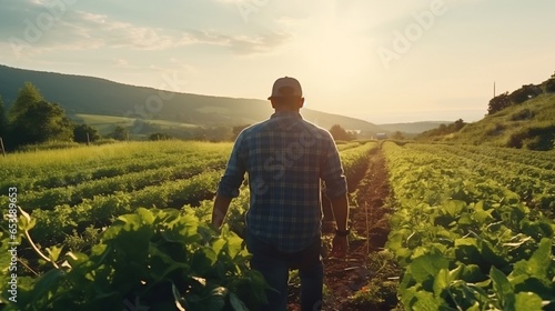 A farmer inspects his fields and inspects his crops. photo