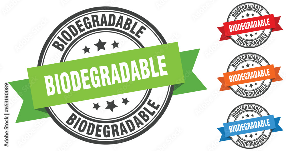 biodegradable stamp. round band sign set. label biodegradable stamp. round band sign set. label