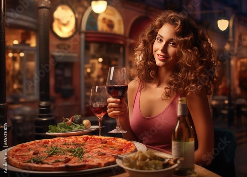 Beautiful woman in pizzeria