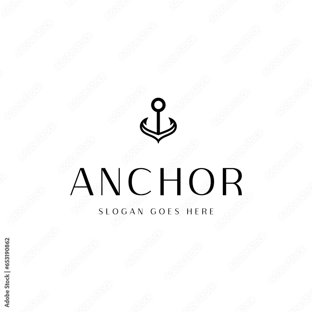 Vector simple anchor logo design for boat ship navy nautical transport
