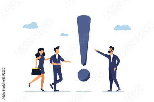 Punctuation concept. Big exclamation mark. Business people thinking about problem exclamation mark. An answer or solution to a problem. Illustration