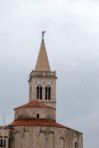 bell tower of St. Stoši and church of St. Donat in Zadar, Croatia