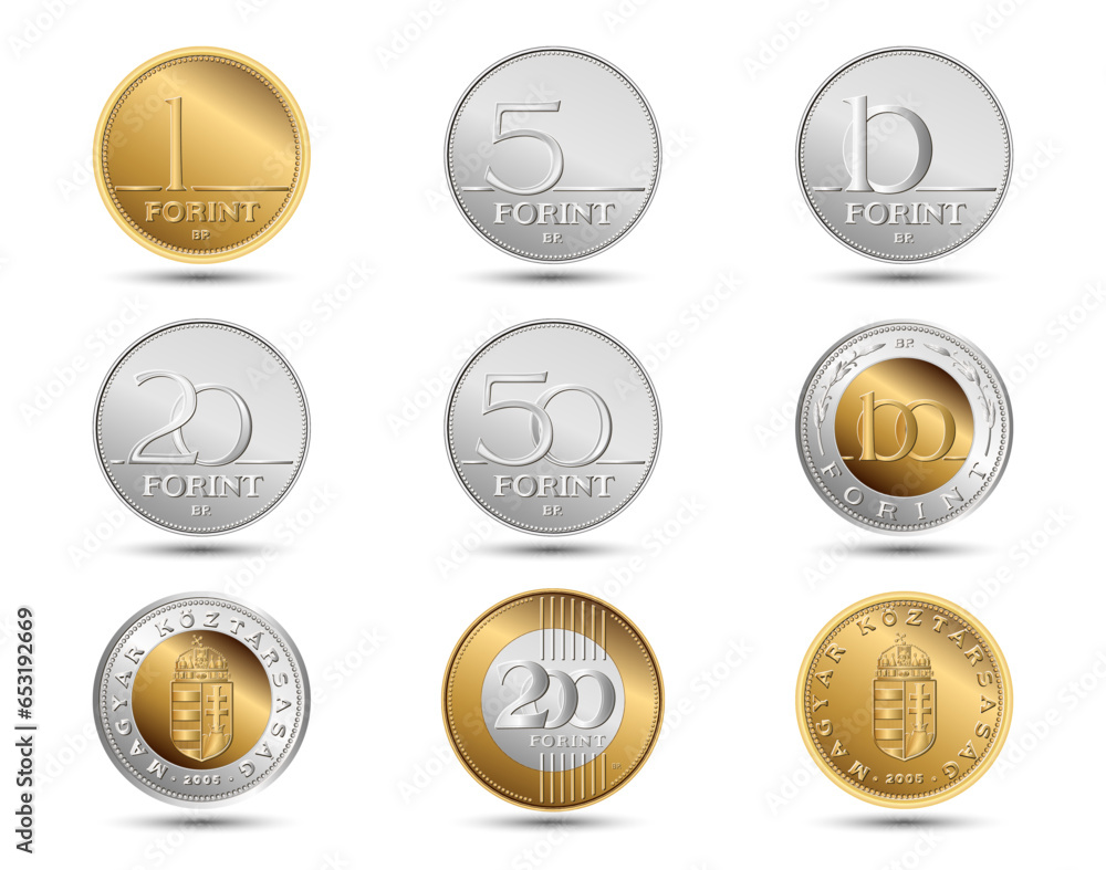 Set of Hungary coin, isolated in white background. Vector illustration. Set of Hungary coin, isolated in white background. Vector illustration.