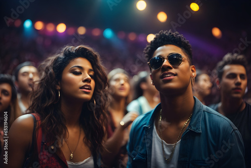 Young Stylish Friends Enjoying Energetic Music Concert Together