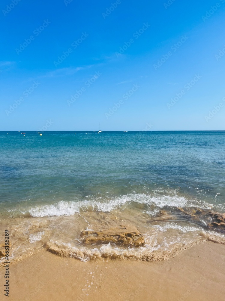 Beautiful blue sea horizon, blue sea and blue sky, natural seascape background