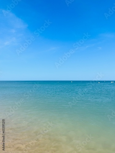 Beautiful blue sea horizon, blue sea and blue sky, natural seascape background © Oksana