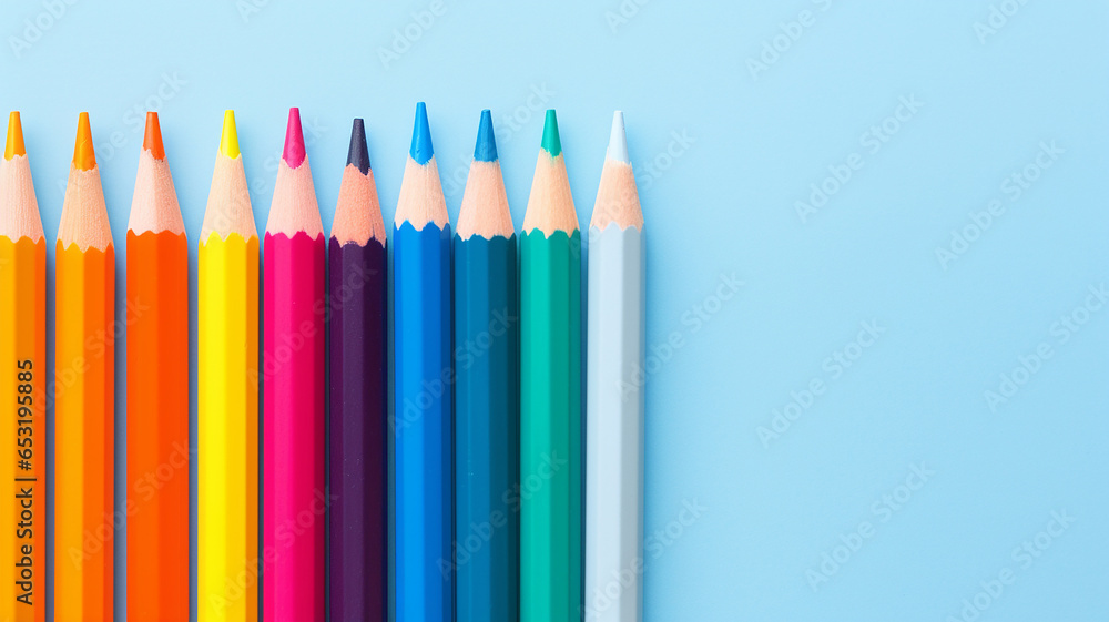 colored pencils on pastel background minimal concept. colored pencils on pastel background minimal concept.