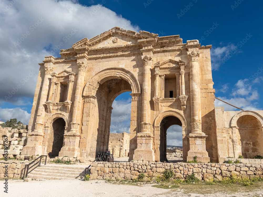 The Arch of Hadrian in Jerash, believed to have been founded in 331 BC by Alexander the Great, Jerash, Jordan The Arch of Hadrian in Jerash, believed to have been founded in 331 BC by Alexander the Great, Jerash, Jordan