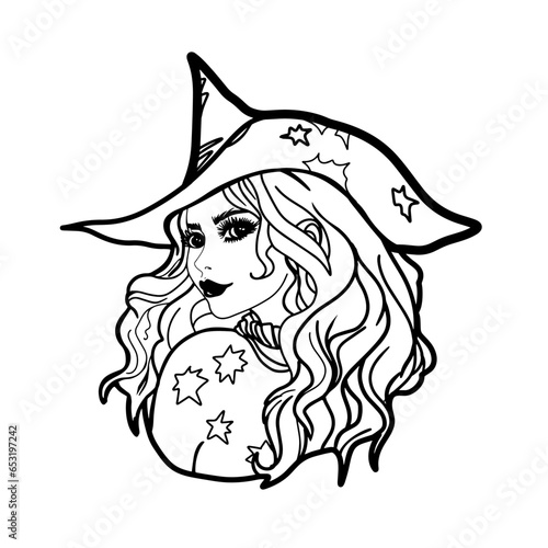 Black tribal tattoo design of a wild animal head and a witch woman face as a vector illustration symbol