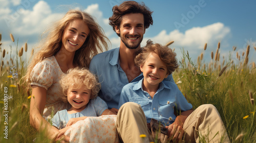 Happy family portrait. Generative AI © Vika art