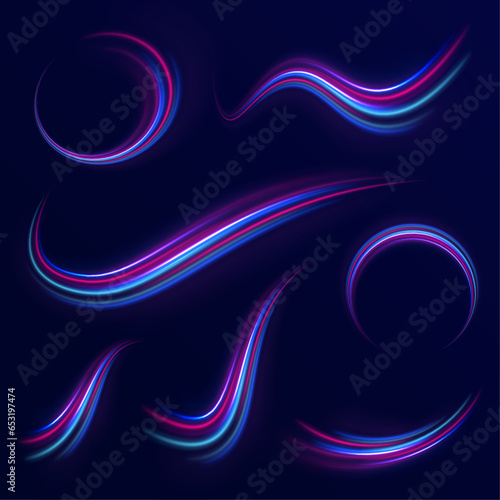 Horizontal speed lines connection vector background. Futuristic dynamic motion technology blue glowing lines air flow effect.