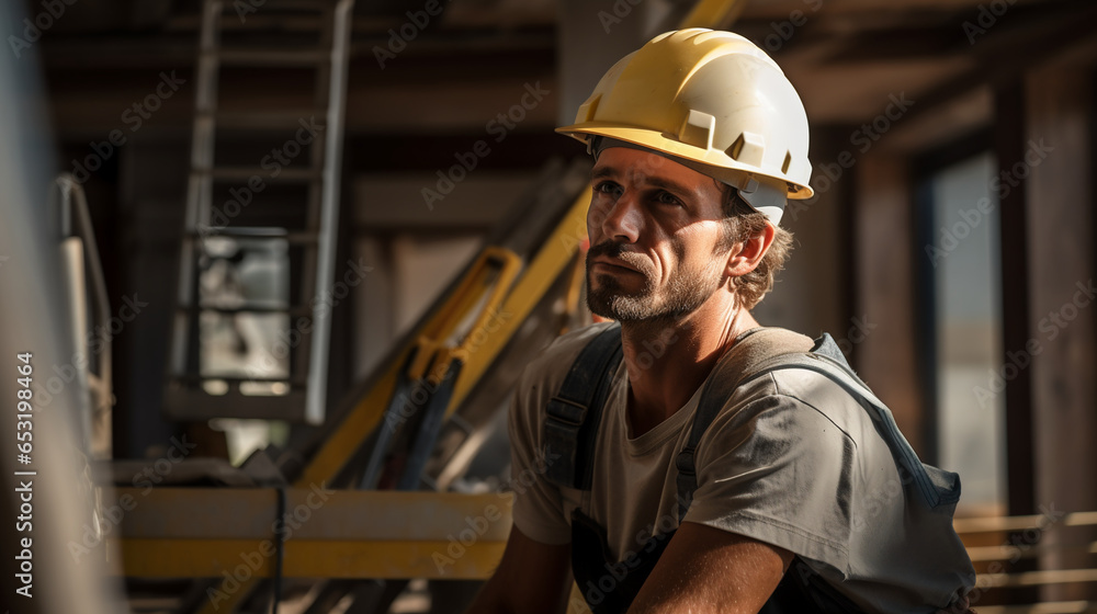 Portrait of the man in process making construction or renovation of house. Generative Ai Portrait of the man in process making construction or renovation of house. Generative Ai