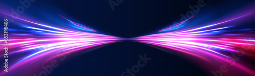 Abstract rotational border lines. Power energy. LED glare tape. Futuristic dynamic motion technology. Blue neon glowing fire ring trail. 