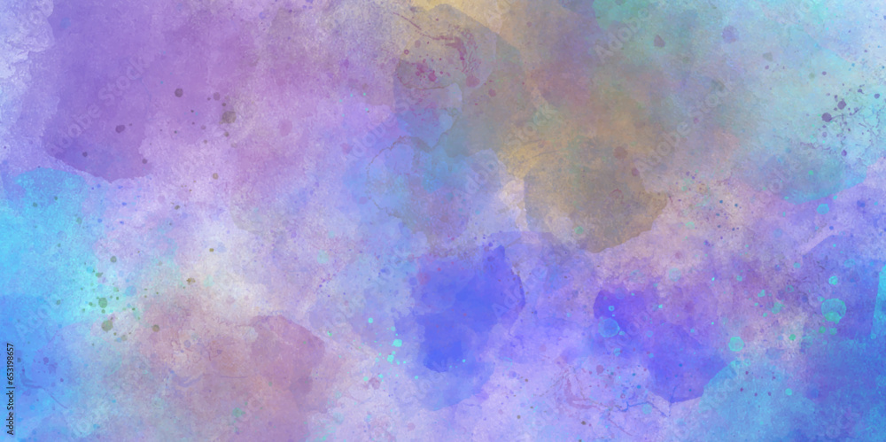 Abstract blue and yellow watercolor background with watercolor splashes. Abstract watercolor background with space pink and purple watercolor background. Beautiful abstract purple texture background.