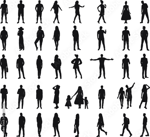 silhouette black people set on white background, vector