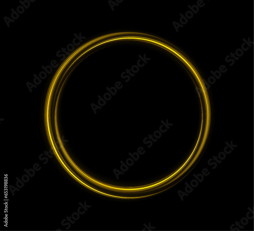 Yellow swirl, curved curve effect. Shiny wavy trail. Twist yellow line. Rotating shining rings. Swirling glow dynamic neon circles. Abstract light speed motion effect. Vector PNG. 