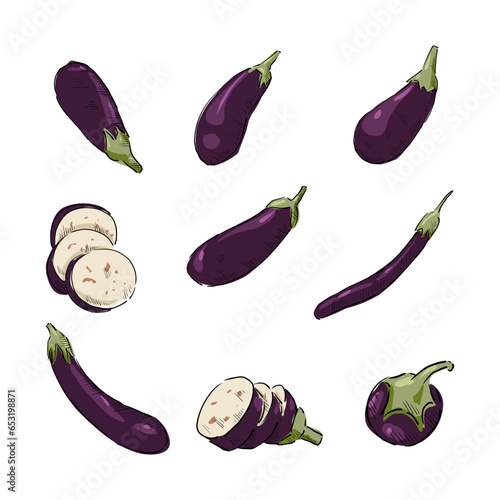set of eggplant drawing vector