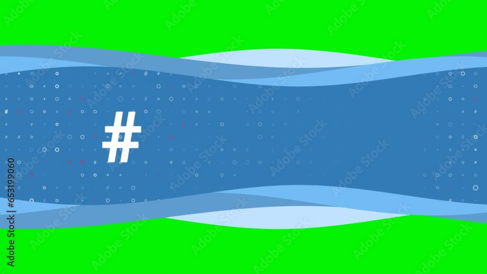 Animation of blue banner waves movement with white hash symbol on the ...