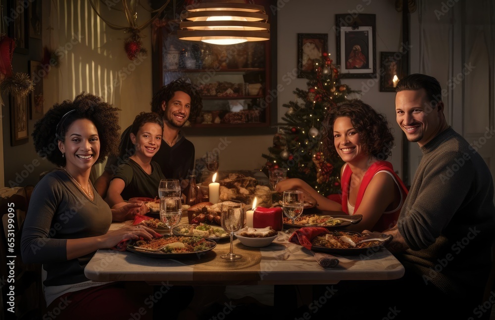 A group of friends at the festive Christmas table