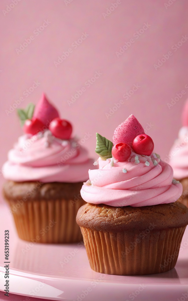 An enticing image showcasing a delectable pink cupcake, perfect for celebrating Valentine's Day or Mother's Day
