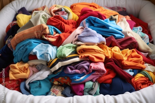 a colorful assortment of baby clothes folded neatly in a white crib © Alfazet Chronicles