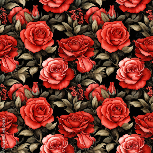 seamless pattern of red roses dark vintage abstract background