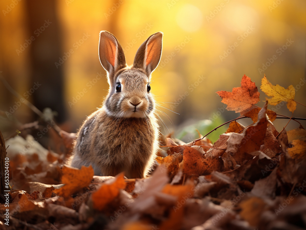 A Photo of a Rabbit in an Autumn Setting A Photo of a Rabbit in an Autumn Setting