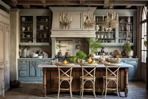 A Perfect Blend of Rustic Charm and Elegant Inspiration: A Charming French Bistro-Inspired Kitchen with Modern Lighting, Cozy Vintage Ambiance, and Functional Contemporary Design.