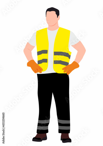 Garbage collector  character posing on isolated white background.
