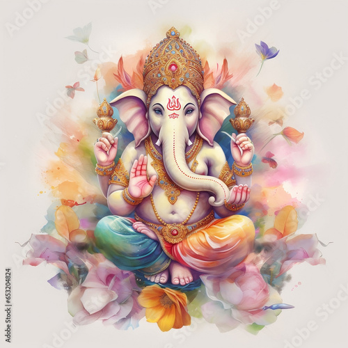 Ganesh chaturthi illustration watercolor on light background.
