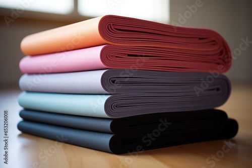 a set of neatly stacked yoga mats