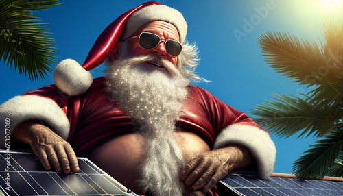 Solarpanel vom Weihnachtsmann Dach mit Solaranlage zu Weihnachten regenerative Energie schenken Förderung bafa Photovoltaikanlage Generative AI  photo